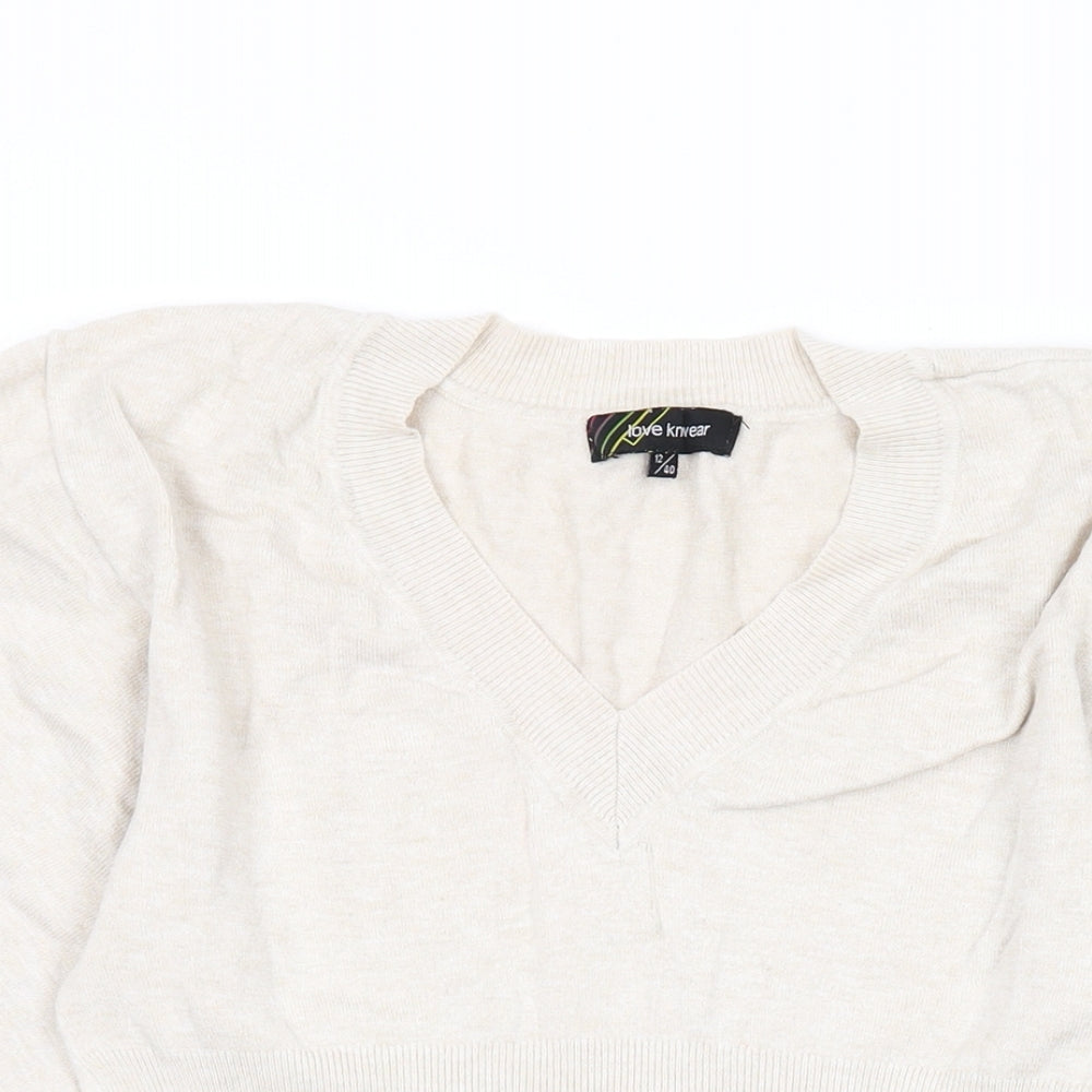 Love Knitwear Womens Beige V-Neck Acrylic Pullover Jumper Size 12