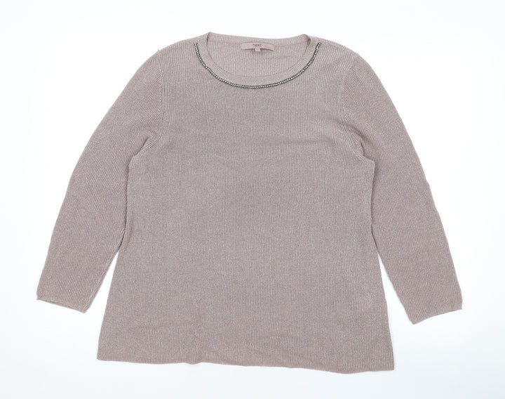 NEXT Womens Pink Scoop Neck Cotton Pullover Jumper Size 12
