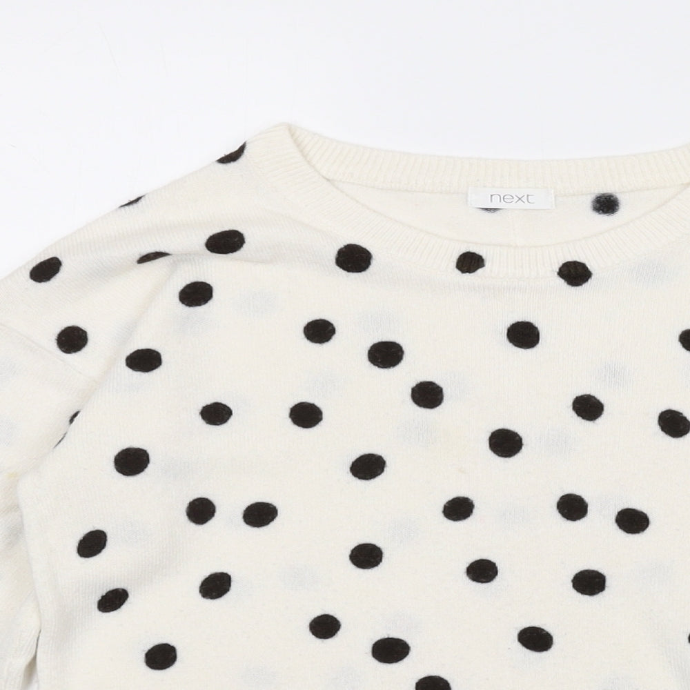 NEXT Girls Ivory Round Neck Polka Dot Acrylic Pullover Jumper Size 8 Years Pullover