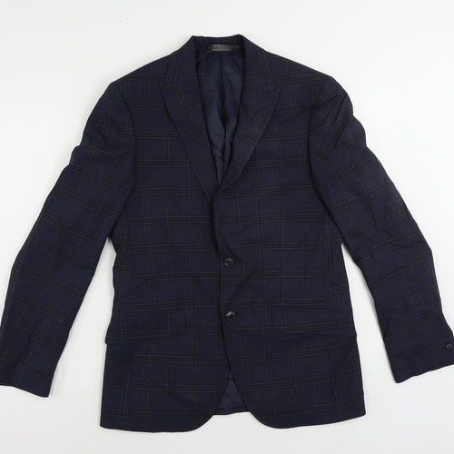 Marks and Spencer Mens Blue Plaid Polyester Jacket Suit Jacket Size 38 Regular