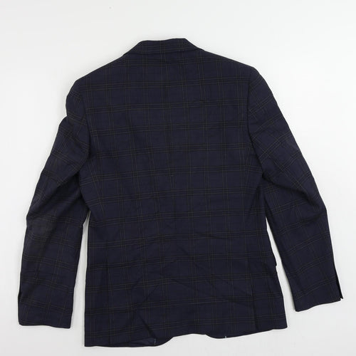 Marks and Spencer Mens Blue Plaid Polyester Jacket Suit Jacket Size 38 Regular
