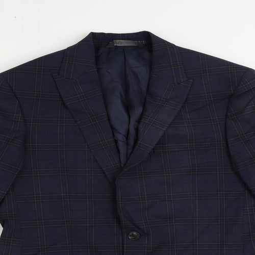 Marks and Spencer Mens Blue Plaid Polyester Jacket Suit Jacket Size 38 Regular