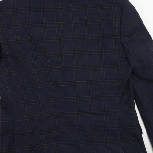 Marks and Spencer Mens Blue Plaid Polyester Jacket Suit Jacket Size 38 Regular