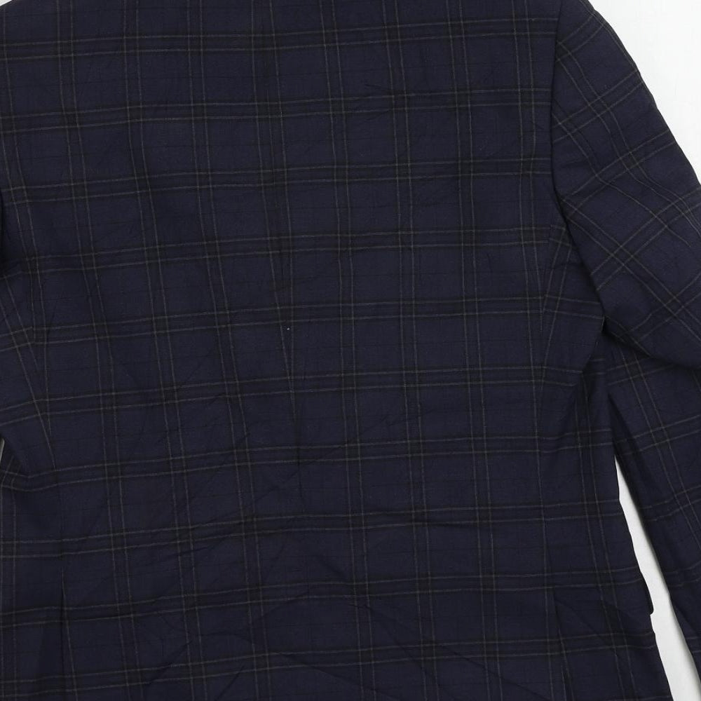 Marks and Spencer Mens Blue Plaid Polyester Jacket Suit Jacket Size 38 Regular