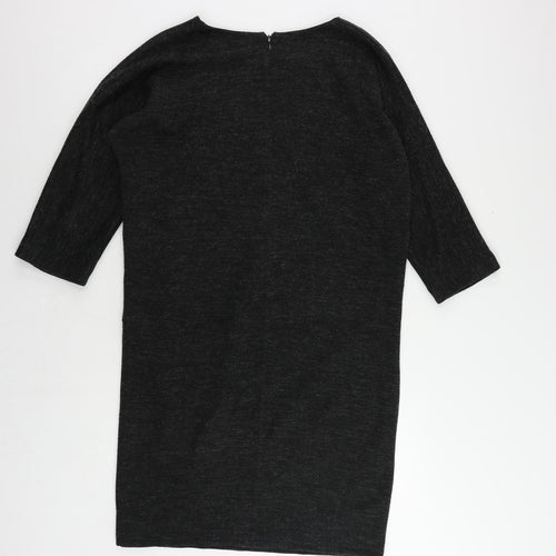 Alice Collins Womens Grey Acrylic Jumper Dress Size 12 Round Neck Zip - Pockets