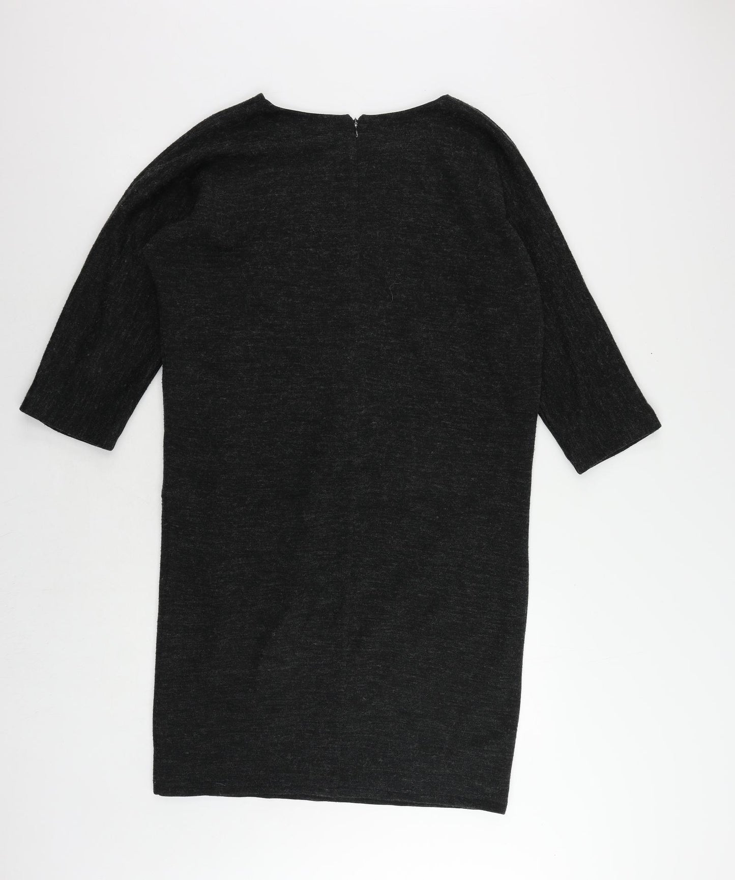 Alice Collins Womens Grey Acrylic Jumper Dress Size 12 Round Neck Zip - Pockets