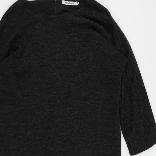 Alice Collins Womens Grey Acrylic Jumper Dress Size 12 Round Neck Zip - Pockets
