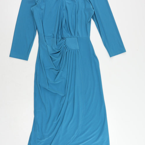 Damart Womens Blue Polyester Sheath Size 12 Round Neck Pullover - Ruched