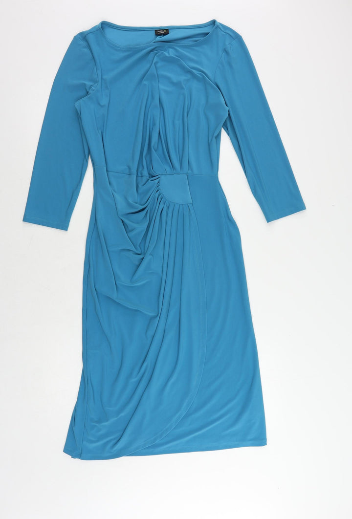 Damart Womens Blue Polyester Sheath Size 12 Round Neck Pullover - Ruched