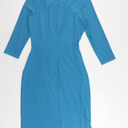 Damart Womens Blue Polyester Sheath Size 12 Round Neck Pullover - Ruched