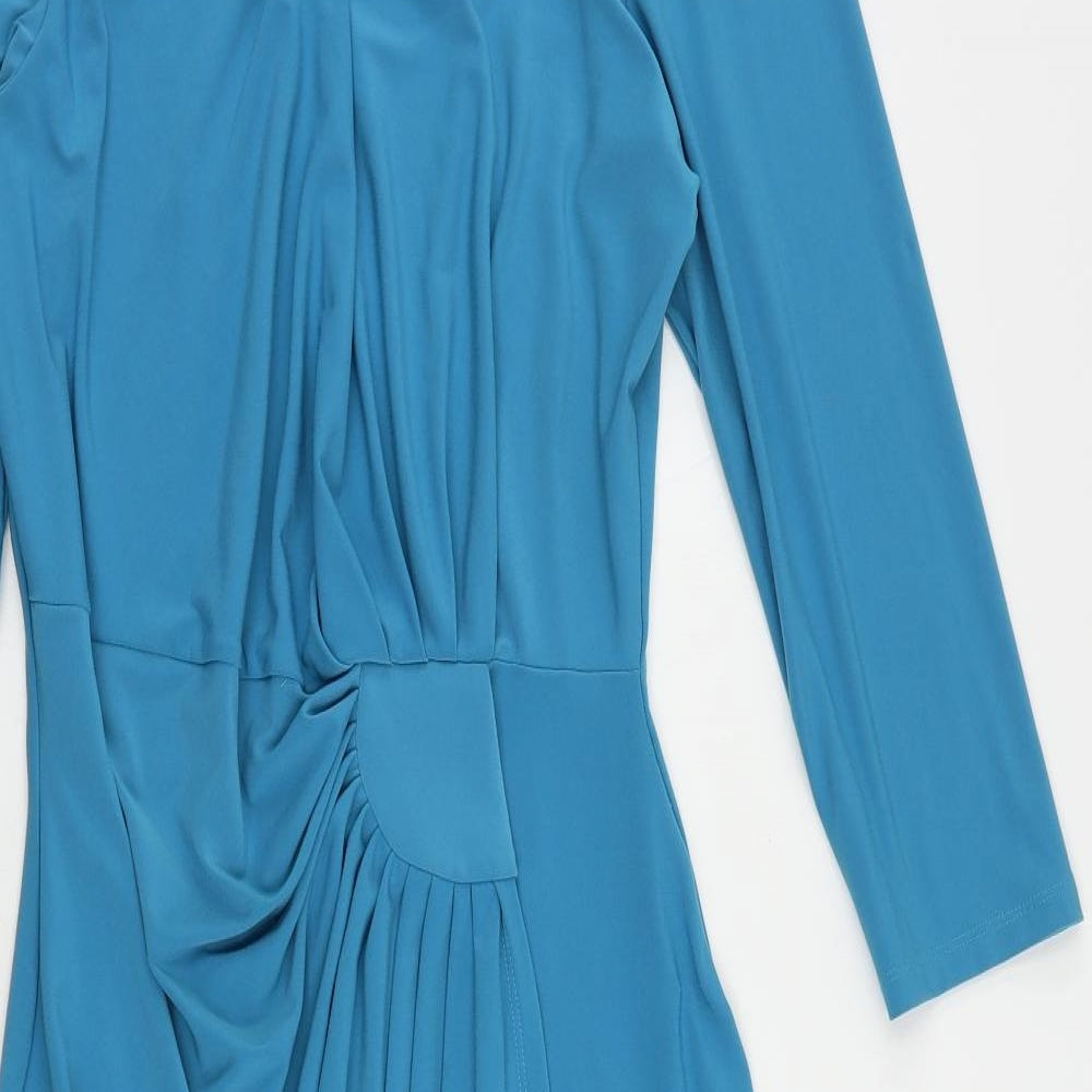 Damart Womens Blue Polyester Sheath Size 12 Round Neck Pullover - Ruched