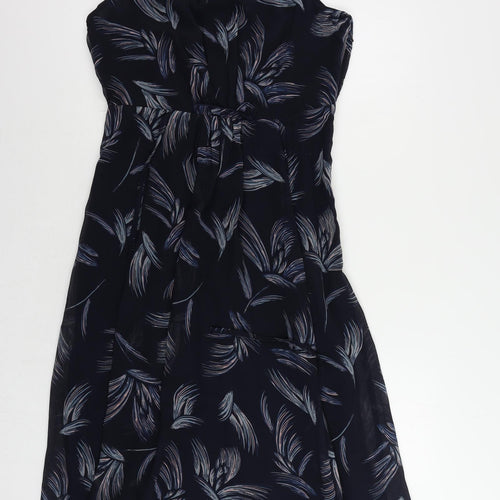 Per Una` Womens Blue Geometric Polyester A-Line Size 12 Round Neck Button