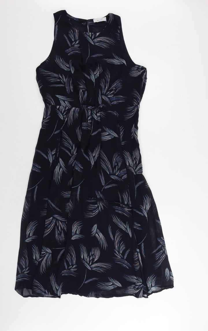 Per Una` Womens Blue Geometric Polyester A-Line Size 12 Round Neck Button