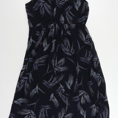 Per Una` Womens Blue Geometric Polyester A-Line Size 12 Round Neck Button