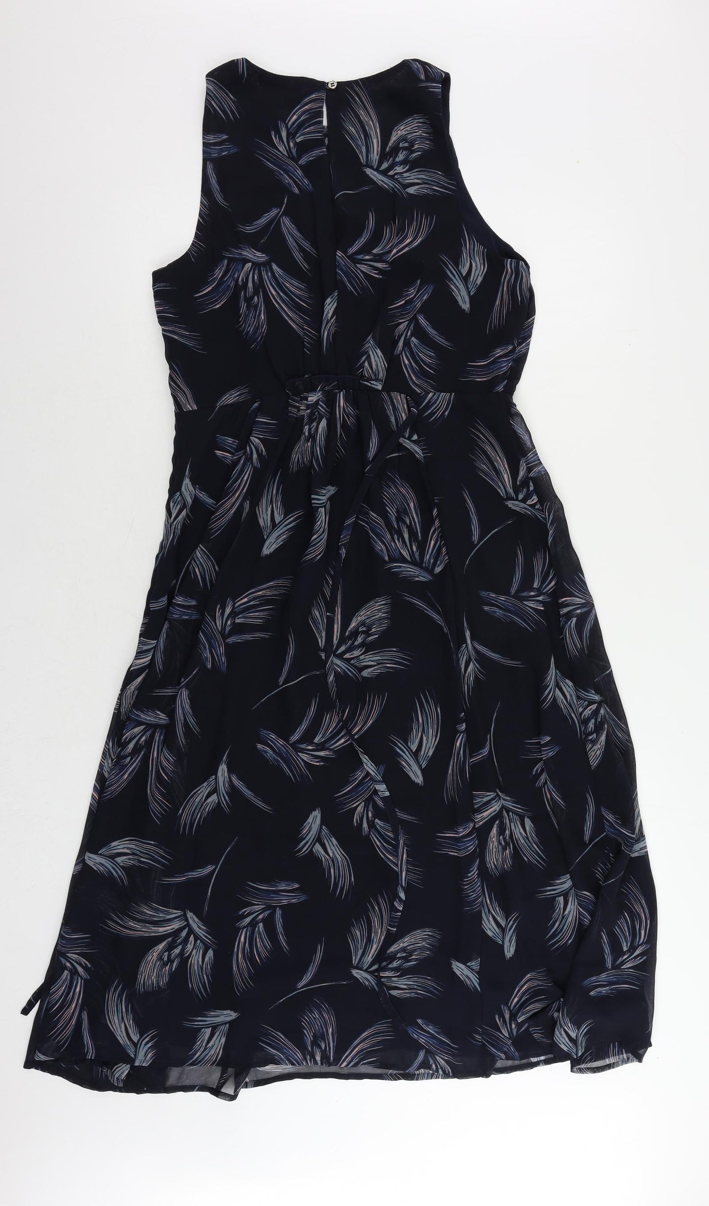 Per Una` Womens Blue Geometric Polyester A-Line Size 12 Round Neck Button