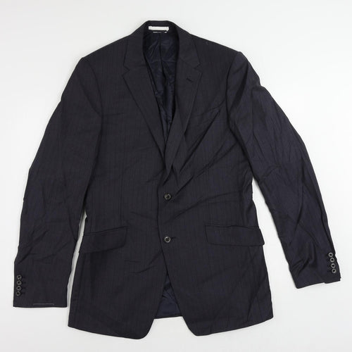Marks and Spencer Mens Blue Striped Polyester Jacket Suit Jacket Size 42 Regular