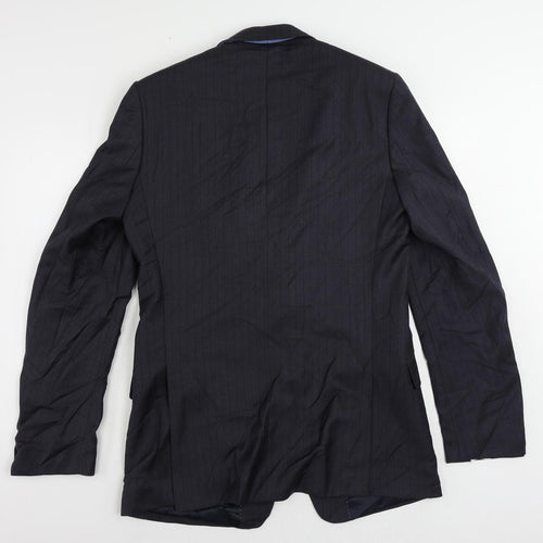 Marks and Spencer Mens Blue Striped Polyester Jacket Suit Jacket Size 42 Regular