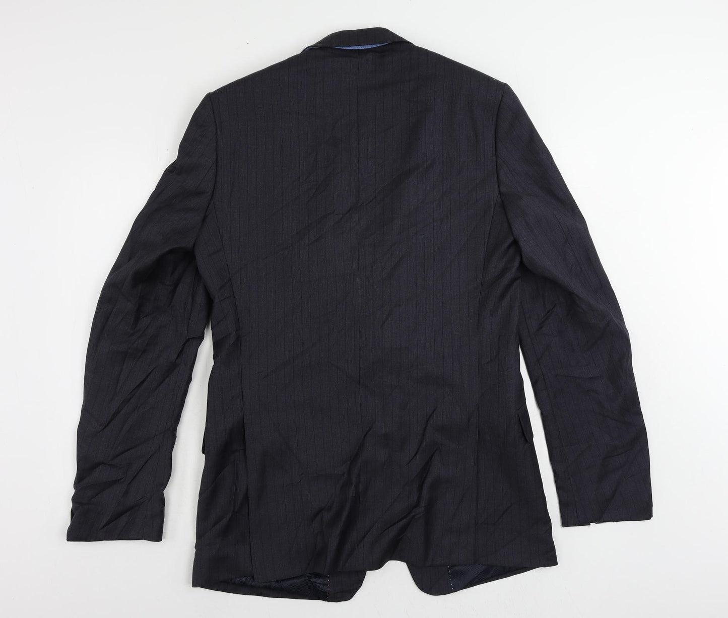 Marks and Spencer Mens Blue Striped Polyester Jacket Suit Jacket Size 42 Regular