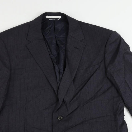 Marks and Spencer Mens Blue Striped Polyester Jacket Suit Jacket Size 42 Regular