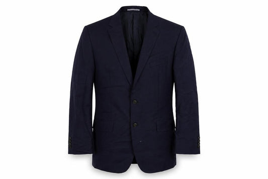 Front view of Marks & Spencer men’s blue polyester jacket suit jacket, size 42, regular