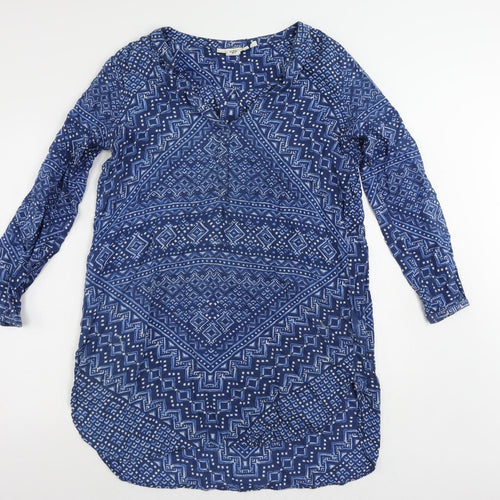 H&M Womens Blue Geometric Cotton A-Line Size 14 V-Neck Pullover