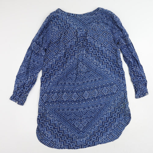 H&M Womens Blue Geometric Cotton A-Line Size 14 V-Neck Pullover