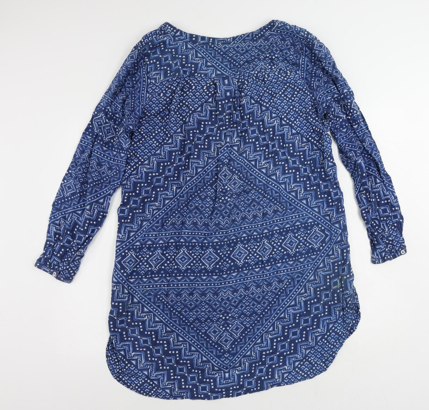 H&M Womens Blue Geometric Cotton A-Line Size 14 V-Neck Pullover