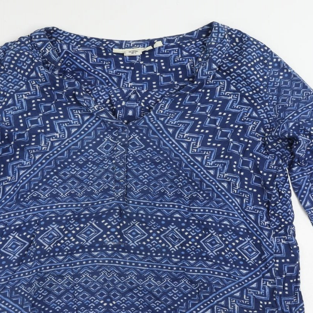 H&M Womens Blue Geometric Cotton A-Line Size 14 V-Neck Pullover