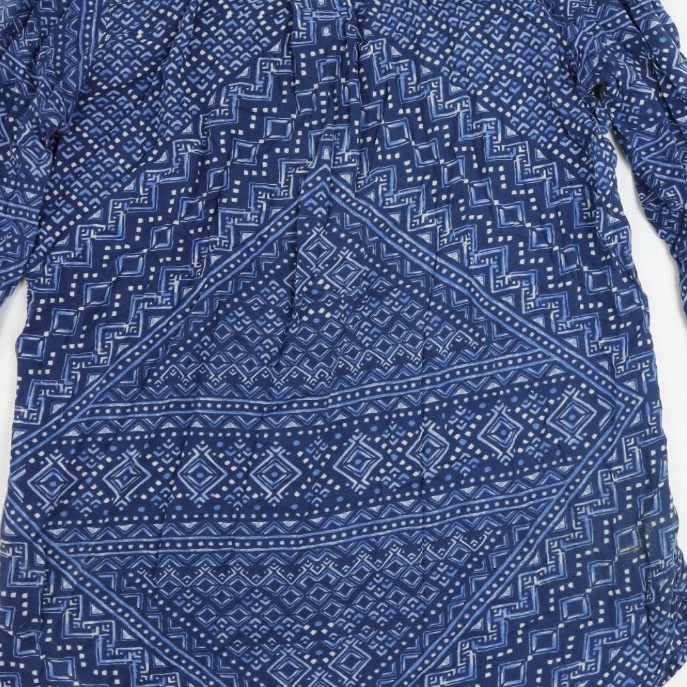 H&M Womens Blue Geometric Cotton A-Line Size 14 V-Neck Pullover