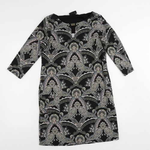 Wallis Womens Beige Paisley Polyester Shift Size 10 Round Neck Pullover - Neckline Detail