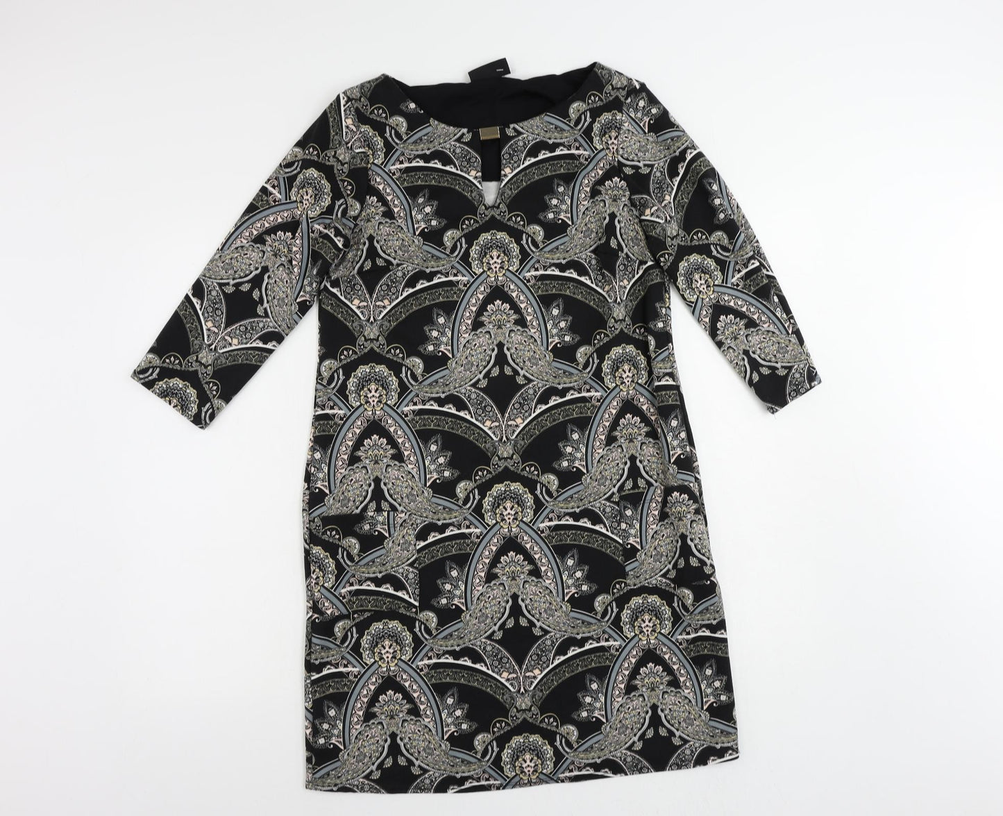 Wallis Womens Beige Paisley Polyester Shift Size 10 Round Neck Pullover - Neckline Detail