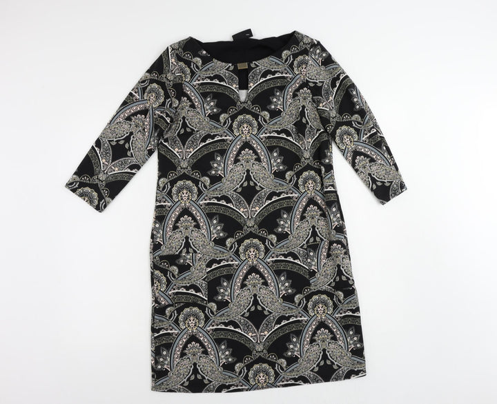 Wallis Womens Beige Paisley Polyester Shift Size 10 Round Neck Pullover - Neckline Detail