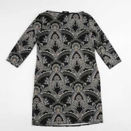 Wallis Womens Beige Paisley Polyester Shift Size 10 Round Neck Pullover - Neckline Detail