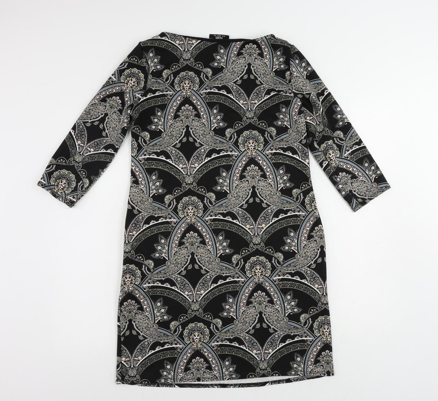 Wallis Womens Beige Paisley Polyester Shift Size 10 Round Neck Pullover - Neckline Detail