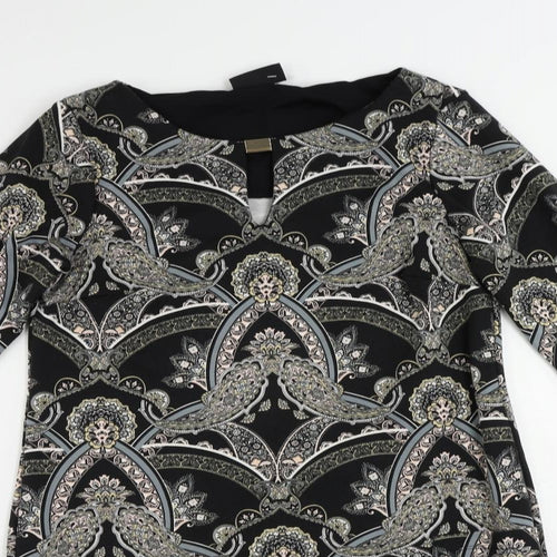 Wallis Womens Beige Paisley Polyester Shift Size 10 Round Neck Pullover - Neckline Detail