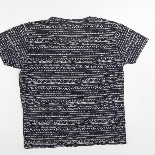 Springfield Womens Blue Geometric Cotton Basic T-Shirt Size L Crew Neck