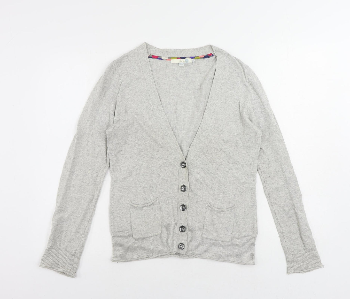 Boden Womens Grey V-Neck Cotton Cardigan Jumper Size 10