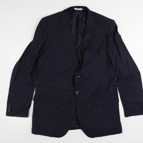 Marks and Spencer Mens Blue Striped Polyester Jacket Suit Jacket Size 46 Regular