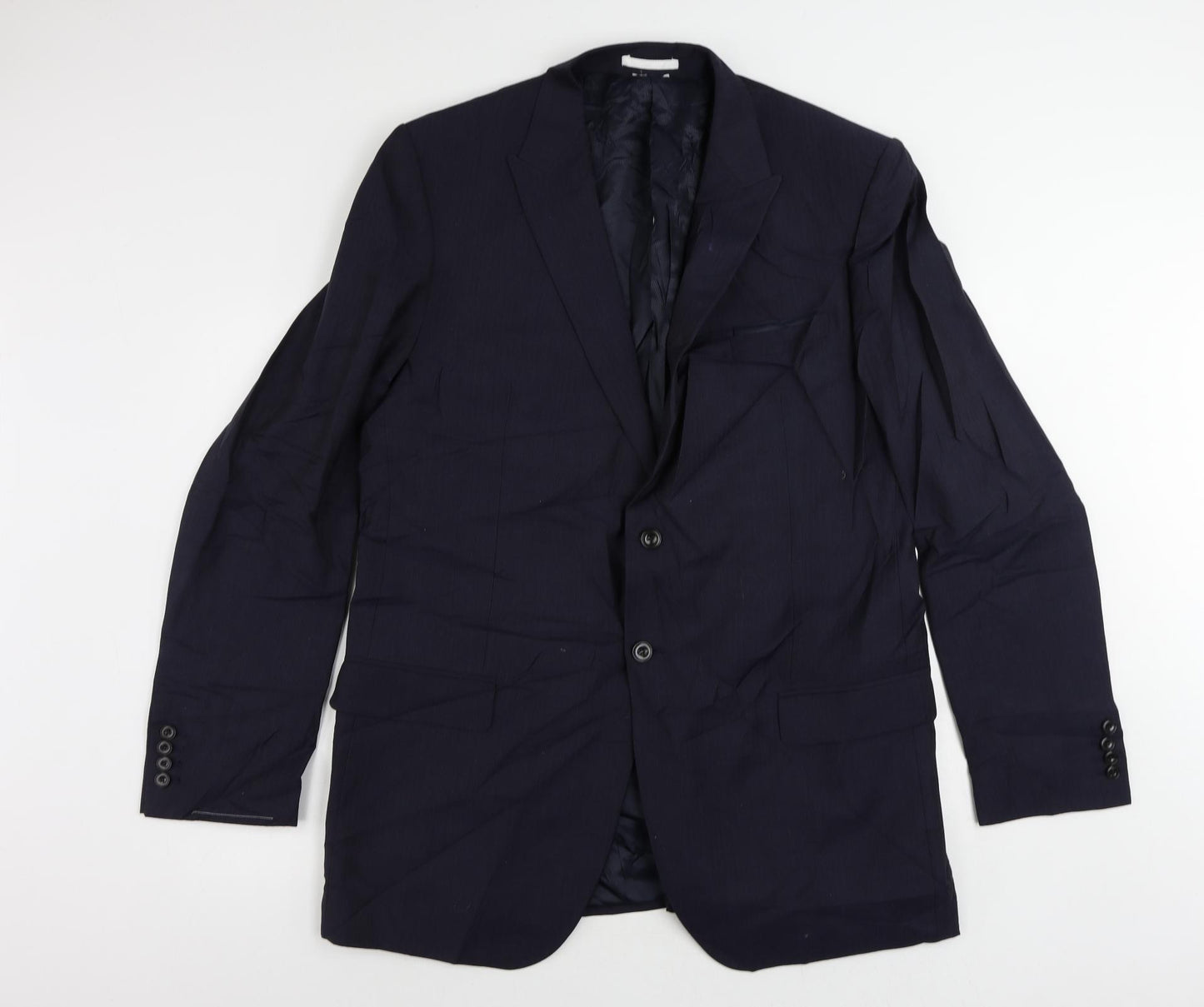 Marks and Spencer Mens Blue Striped Polyester Jacket Suit Jacket Size 46 Regular