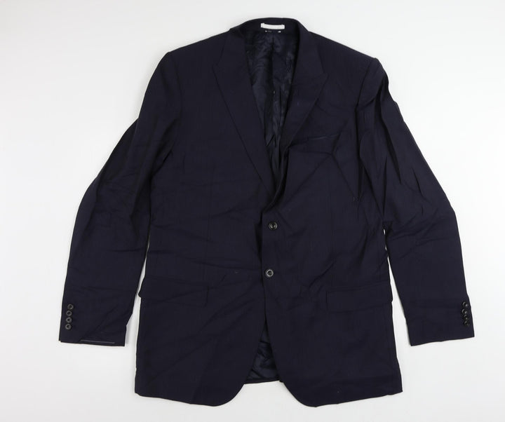 Marks and Spencer Mens Blue Striped Polyester Jacket Suit Jacket Size 46 Regular