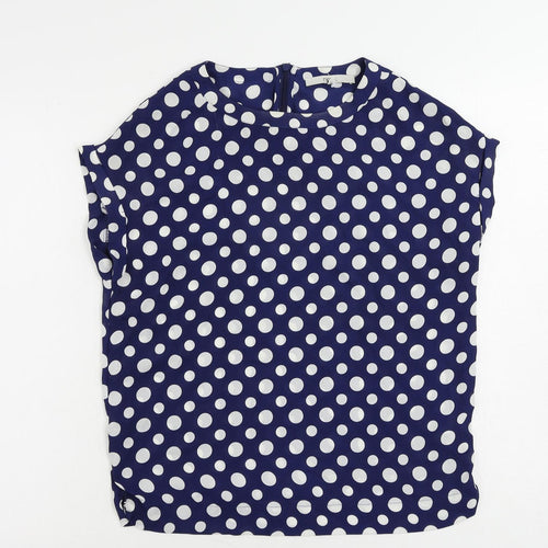NEXT Womens Blue Polka Dot Polyester Basic Blouse Size 6 Round Neck