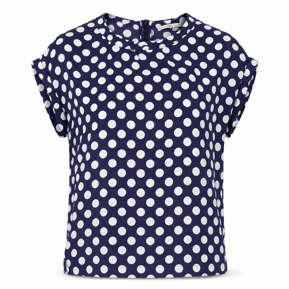 Next Womens Blue Polka Dot Polyester Basic Blouse Size 6 Round Neck