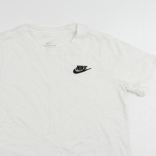 Nike Boys White Cotton Pullover T-Shirt Size 9-10 Years Crew Neck Pullover - Logo