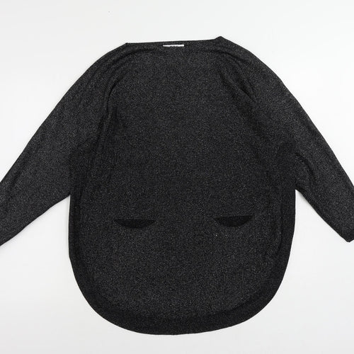 M & V Womens Black Round Neck Polyamide Pullover Jumper Size S - Pockets Glitter Size S-M