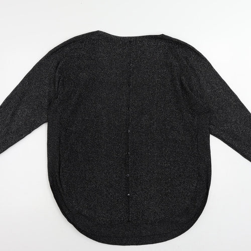 M & V Womens Black Round Neck Polyamide Pullover Jumper Size S - Pockets Glitter Size S-M