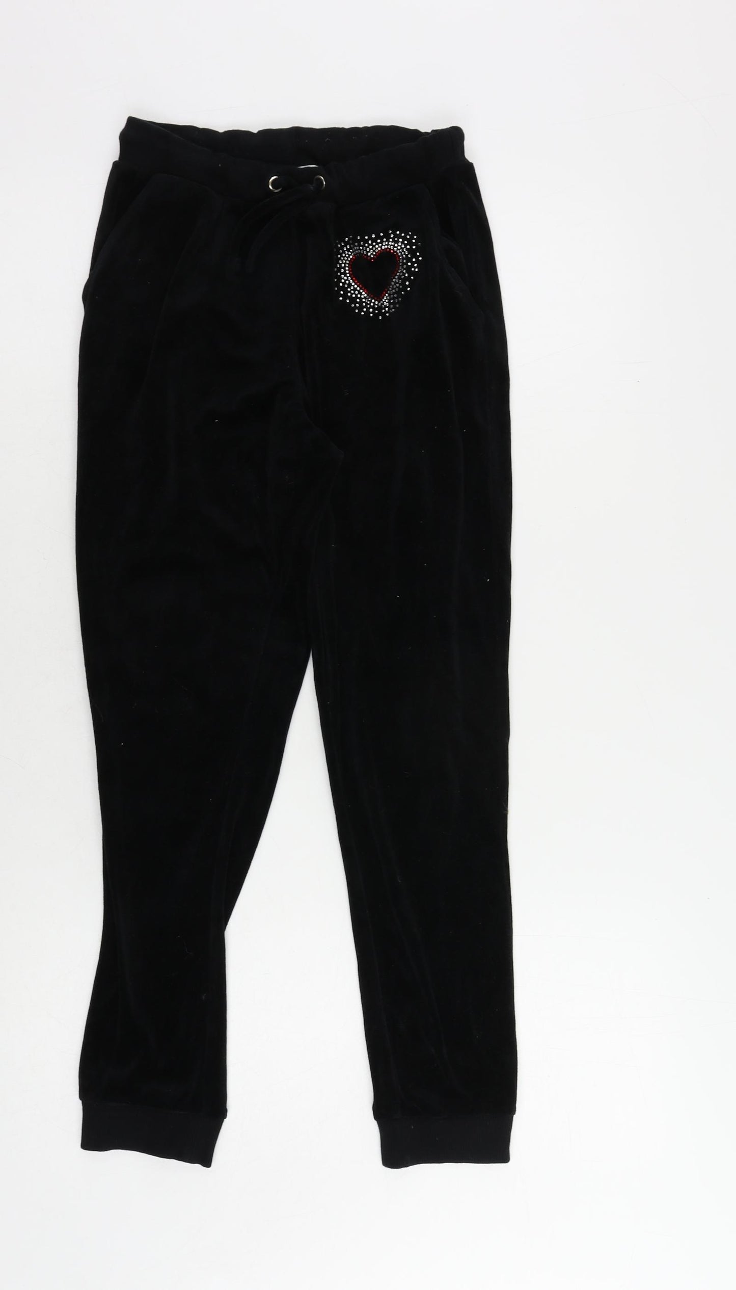 H&M Girls Black Polyester Jogger Trousers Size 12-13 Years Regular Drawstring - Embellished