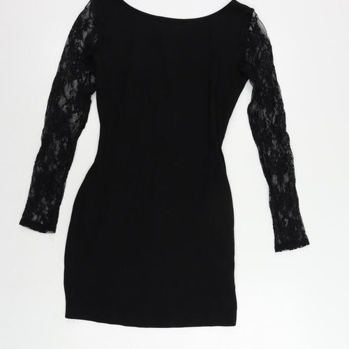 Zara Womens Black Polyester Mini Size M Boat Neck Pullover - Lace Sleeves