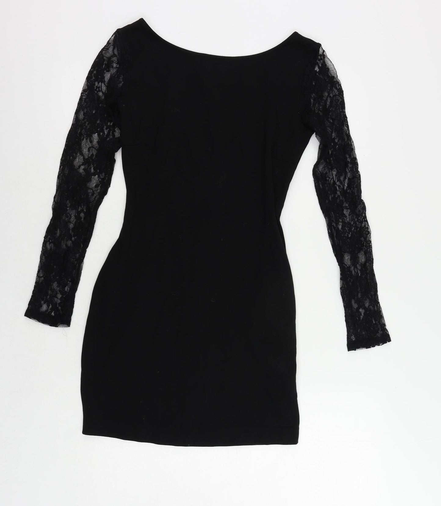 Zara Womens Black Polyester Mini Size M Boat Neck Pullover - Lace Sleeves