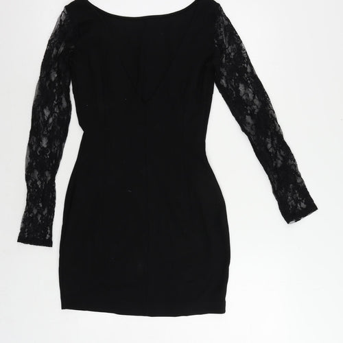 Zara Womens Black Polyester Mini Size M Boat Neck Pullover - Lace Sleeves