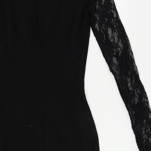 Zara Womens Black Polyester Mini Size M Boat Neck Pullover - Lace Sleeves